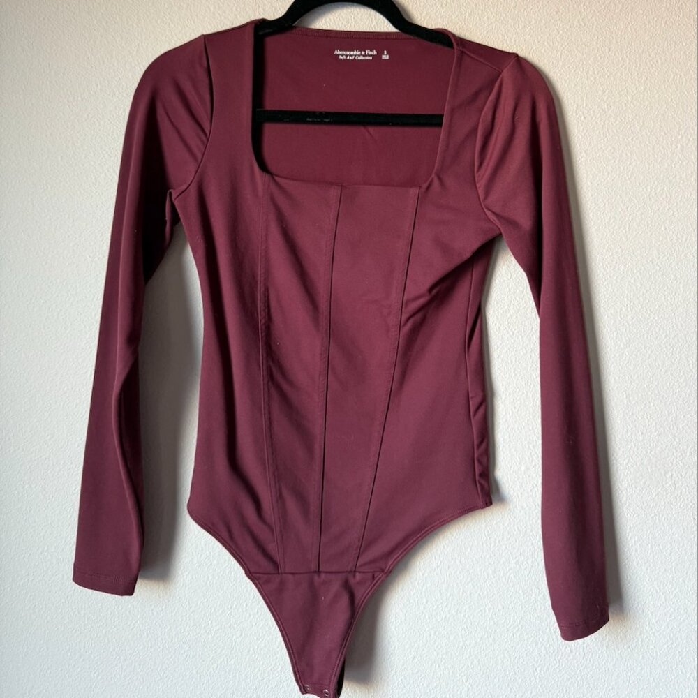 Abercrombie & Fitch Burgundy Square Neck Long Sleeve Bodysuit - Size S